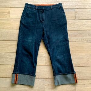 Lands End stretch denim crop pants w cool fun orange accent Size 10 New no tag